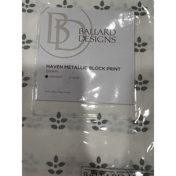 Ballard Designs Pillow Standard Sham Haven Metallic Block Print Set of 2 New - Picture 4 of 5